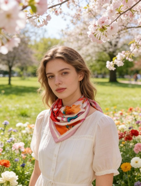 Carré effet soie 70x70cm grandes fleurs rose