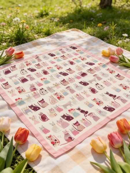 Carré effet soie 70x70cm chats rose