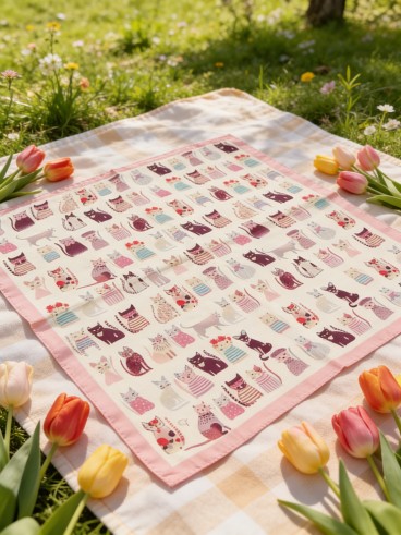 Carré effet soie 70x70cm chats rose