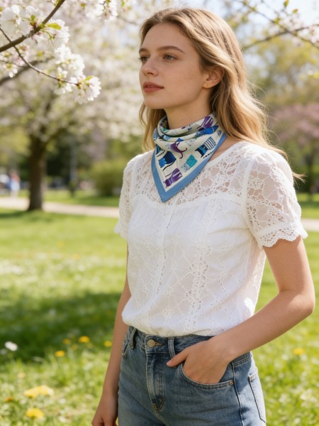 Carré effet soie 70x70cm chats bleu