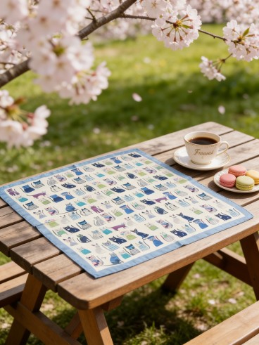 Carré effet soie 70x70cm chats bleu