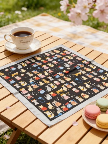 Carré effet soie 70x70cm chats noir