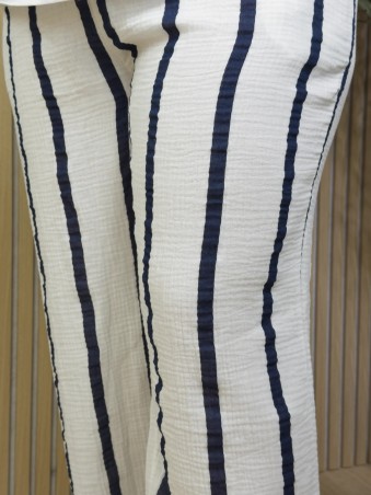 Pantalon gaze de coton rayures bleu