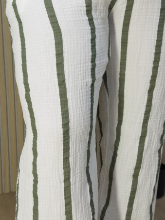 Pantalon Gaze De Coton Rayures Vert