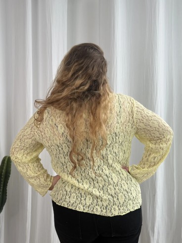 Top Tout En Dentelle Jaune grande taille