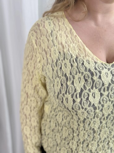 Top Tout En Dentelle Jaune grande taille