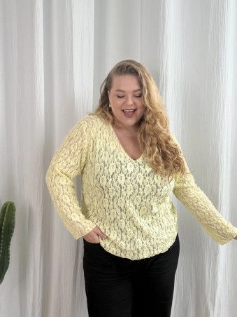Top Tout En Dentelle Jaune grande taille