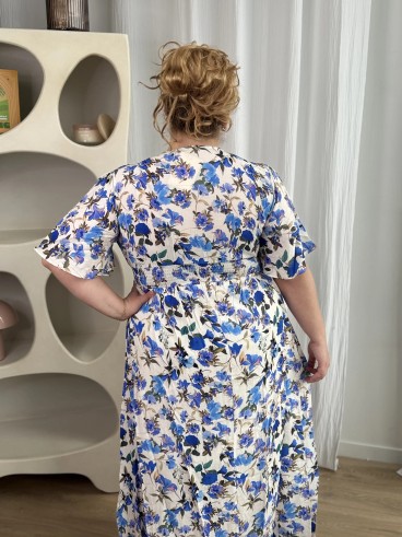 Robe Longue Floral Natalia Bleu grande taille
