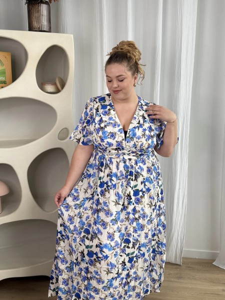 Robe Longue Floral Natalia Bleu grande taille