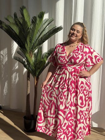 Robe longue fluide labyrinthe fuchsia grande taille
