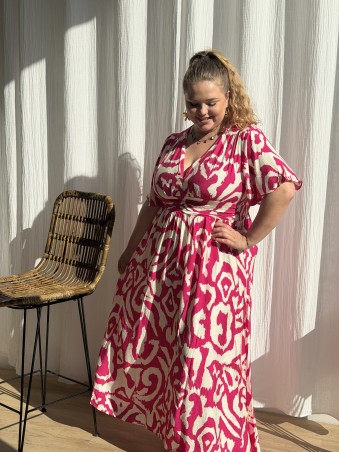 Robe longue fluide labyrinthe fuchsia