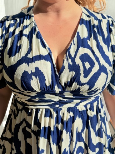 Robe Longue Fluide Labyrinthe bleu