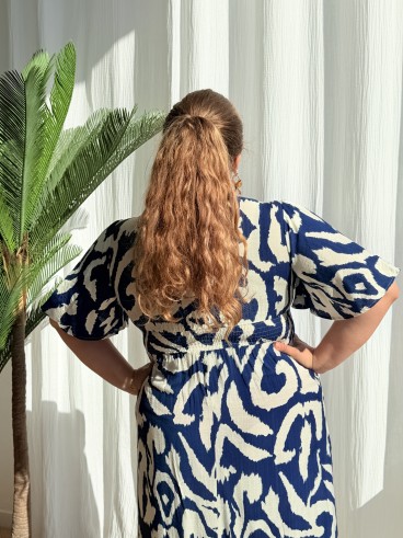 Robe Longue Fluide Labyrinthe bleu