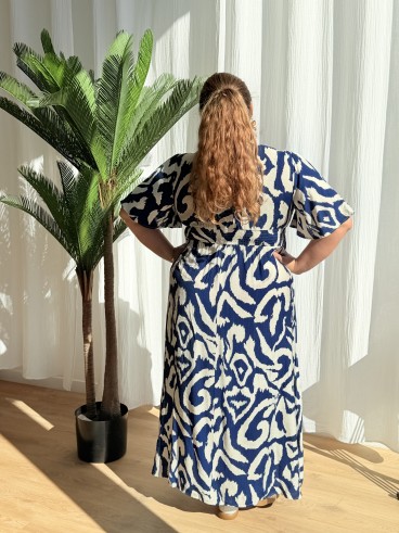 Robe Longue Fluide Labyrinthe bleu