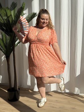 Robe courte mini fleurs Capucine orange