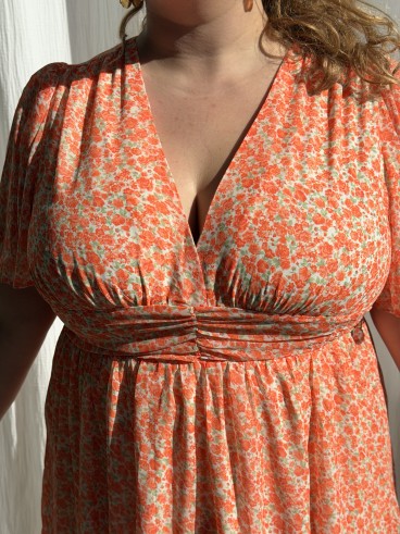 Robe courte mini fleurs Capucine orange grande taille