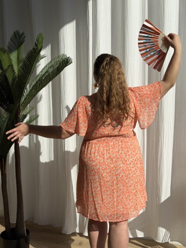 Robe courte mini fleurs Capucine orange grande taille