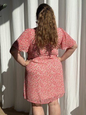Robe courte mini fleurs Capucine fuchsia grande taille
