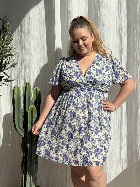 Robe Courte Fleurs Jasmine Bleu grande taille