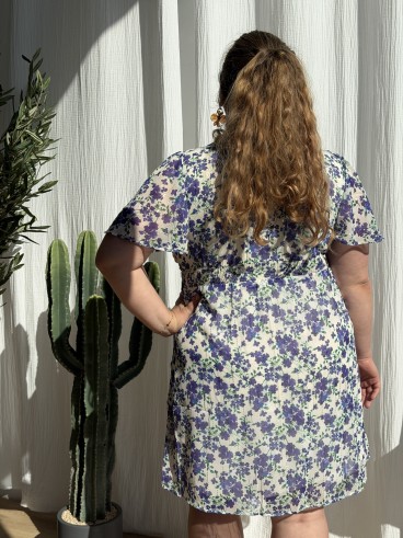 Robe Courte Fleurs Jasmine Bleu grande taille