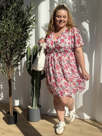 Robe Courte Fleurs Jasmine Fuchsia grande taille