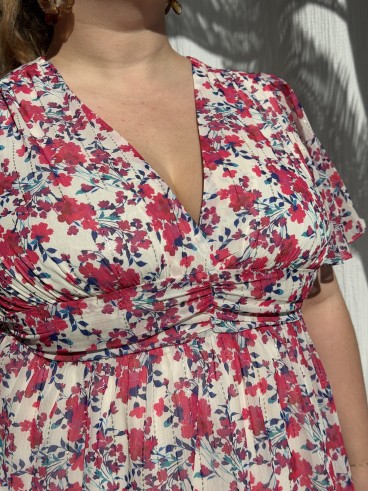 Robe Courte Fleurs Jasmine Fuchsia grande taille