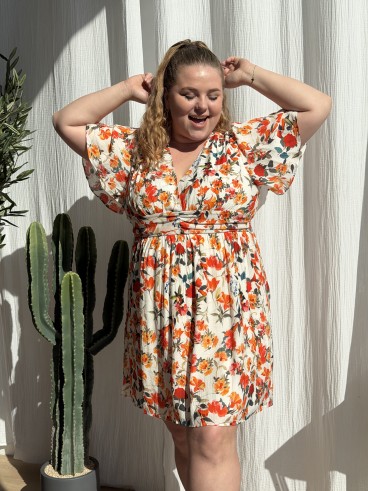 Robe Courte Floral Natalia Orange grande taille