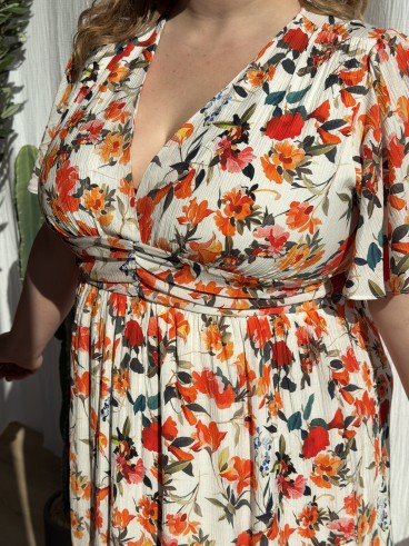 Robe Courte Floral Natalia Orange grande taille