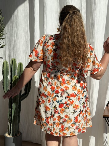 Robe Courte Floral Natalia Orange grande taille