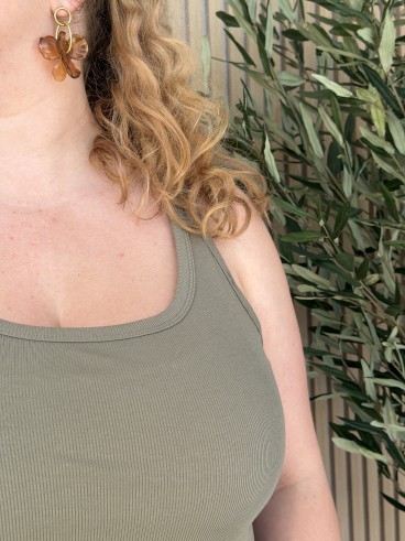 Débardeur côtelé curvy Basique kaki grande taille