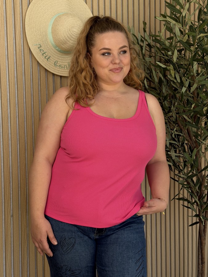 Débardeur Côtelé Curvy Basique Fuchsia