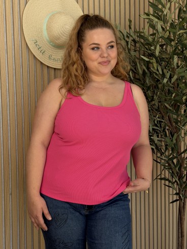 Débardeur Côtelé Curvy Basique fuchsia grande taille