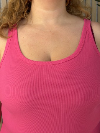 Débardeur Côtelé Curvy Basique Fuchsia