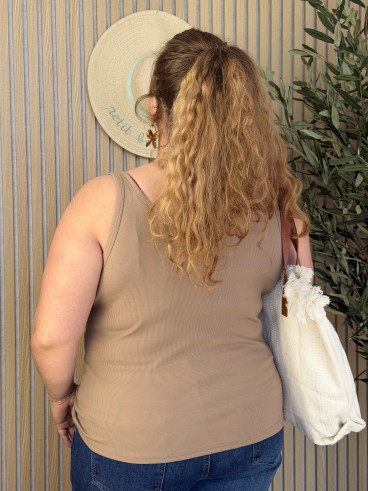 Débardeur Côtelé Curvy Basique taupe grande taille