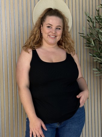 Débardeur Côtelé Curvy Basique noir grande taille
