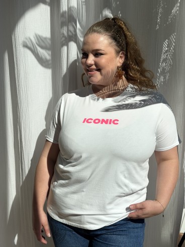T-Shirt Curvy Iconic Jaune Blanc grande taille