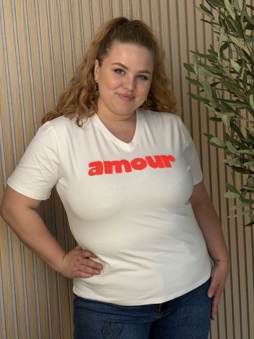 T-shirt broderie AMOUR corail