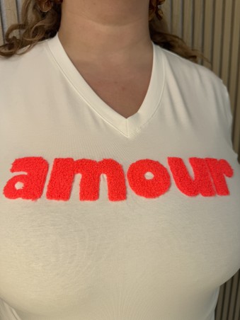 T-shirt broderie AMOUR corail
