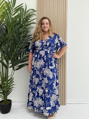 Robe longue grande taille imprimé feuillage bleu - Sweet Curvy Shop