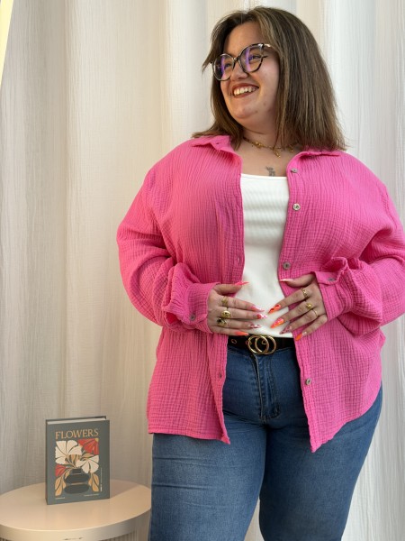 Chemise Gaze De Coton Curvy Fuschia grande taille rose