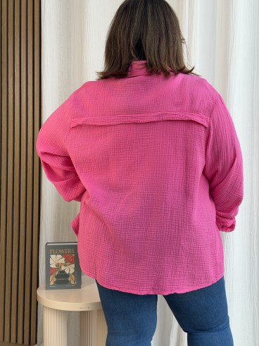 Chemise Gaze De Coton Curvy Fuschia grande taille rose