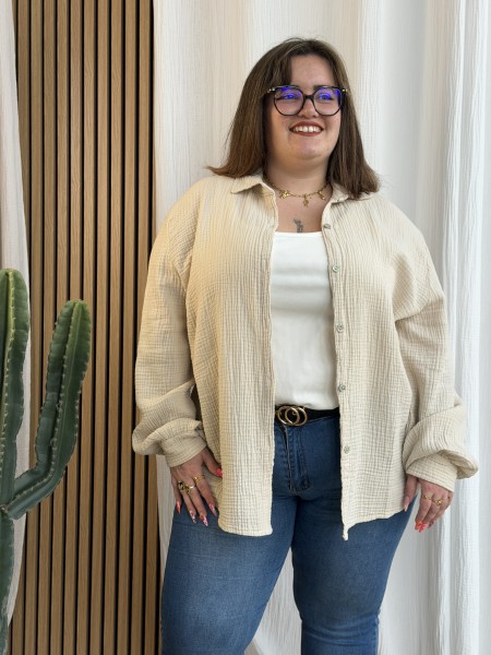Chemise Gaze De Coton Curvy Beige grande taille