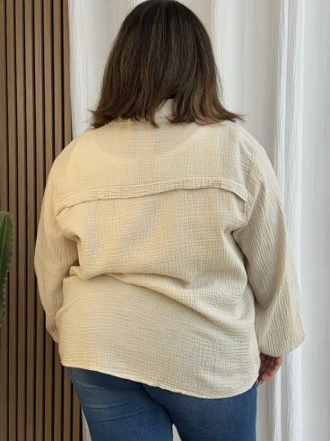 Chemise Gaze De Coton Curvy Beige grande taille