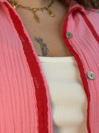 Chemise Gaze De Coton Rayures Fuschia