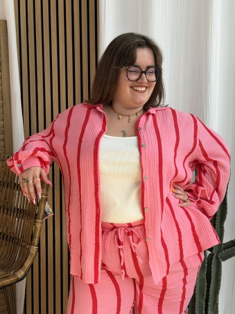 Chemise Gaze De Coton Rayures Fuschia