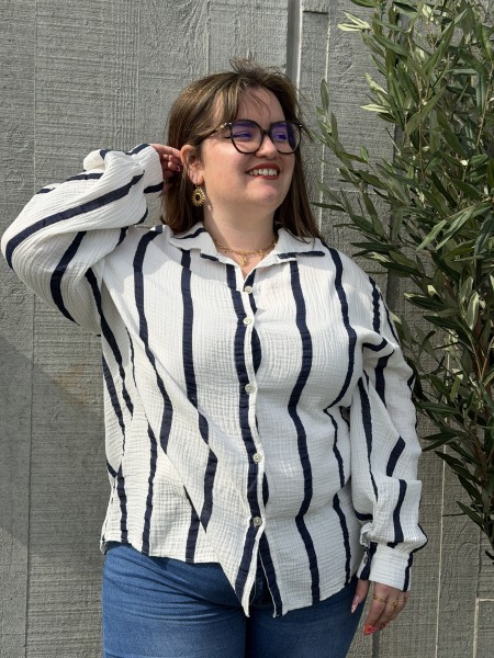 Chemise Gaze De Coton Rayures Bleu grande taille