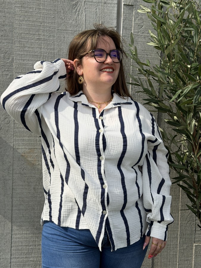 Chemise Gaze De Coton Rayures Bleu