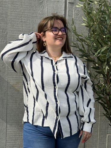 Chemise Gaze De Coton Rayures Bleu grande taille