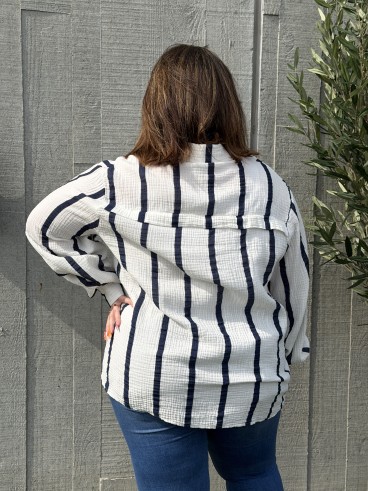 Chemise Gaze De Coton Rayures Bleu grande taille