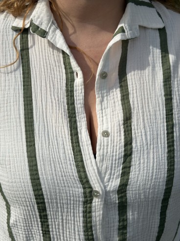 Chemise Gaze De Coton Rayures Kaki grande taille